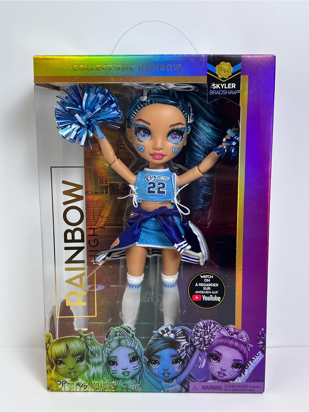 Rainbow High Cheer Skylar Bradshaw Blue Cheerleader New Pom Pom Fashion Doll NIP